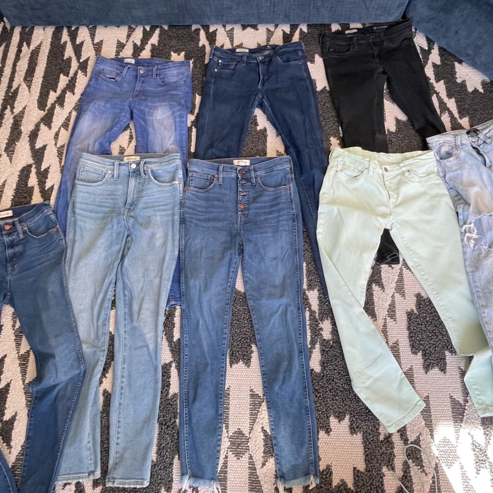 Jeans! 3 pair of Madewell, 2 AG, 1 Blank Denim, 1 Gap, 1 Forever 21